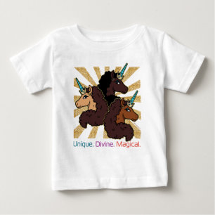Camiseta Trio de Unicórnio Afro: Único, Divino e Mágico