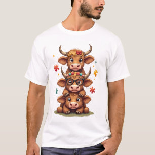 Camiseta Trio de Vaca Highland Vintage Autismo Espiando Vac
