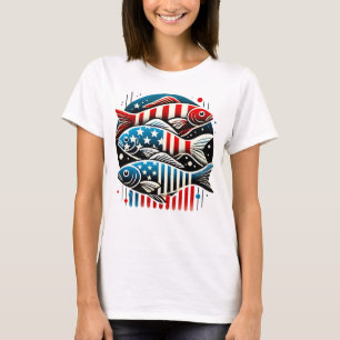 Camiseta Trio Patriótico de Peixes - Impressão de Arte Verm