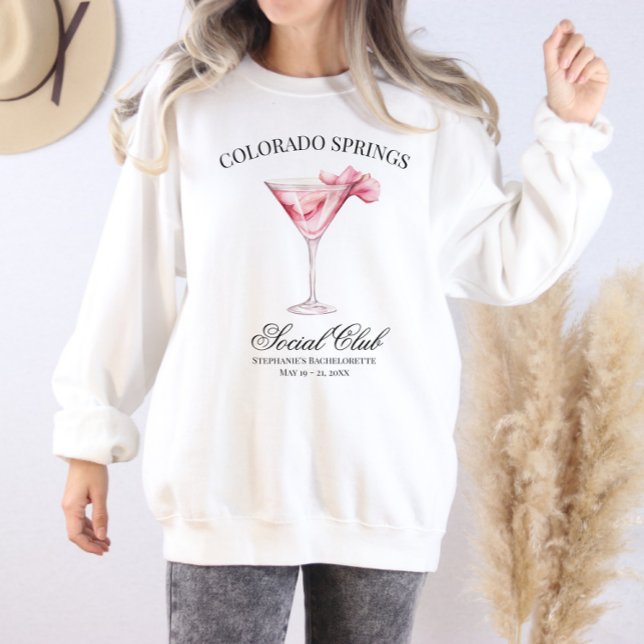 Camiseta Trip. Bachelorette Pink Cocktail do Clube Social (Custom Location Pink Cocktail Social Club Sweat Shirt)