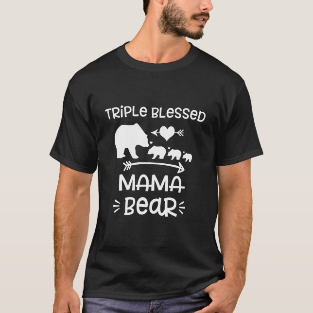 Camiseta Triple Blessed Mama Bear Moms With Three (Frente)