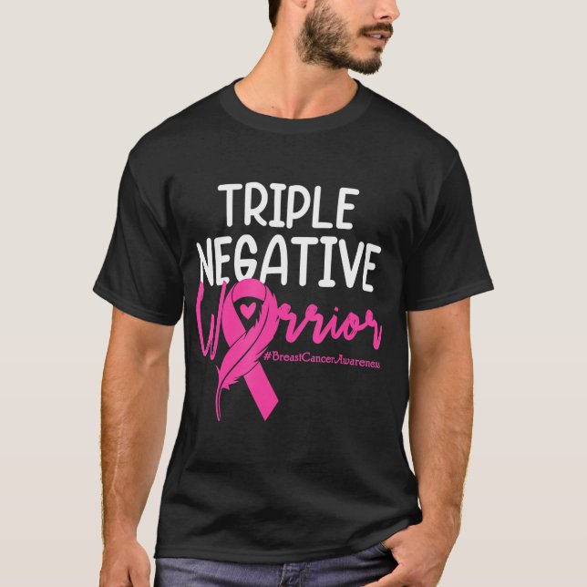 Camiseta Triplo Cancer de Fita Rosa de Fita do Guerreiro Ne (Frente)