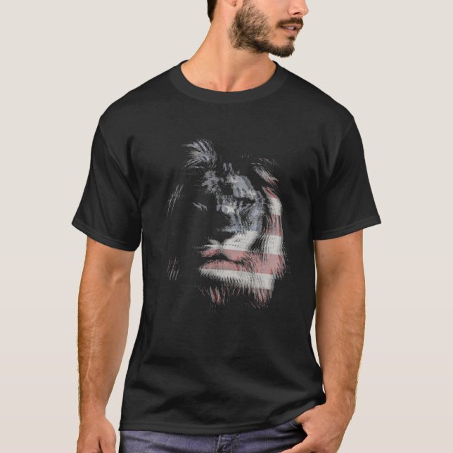 Camiseta Trippy lion EDM raves techno americano flag (Frente)