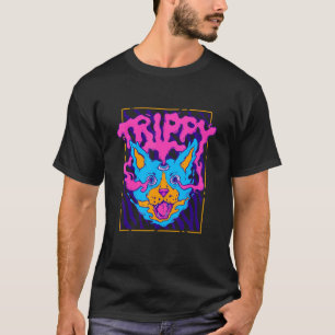 Camiseta Trippy Psicodélico Estranho Gato Hippie Rave Weird