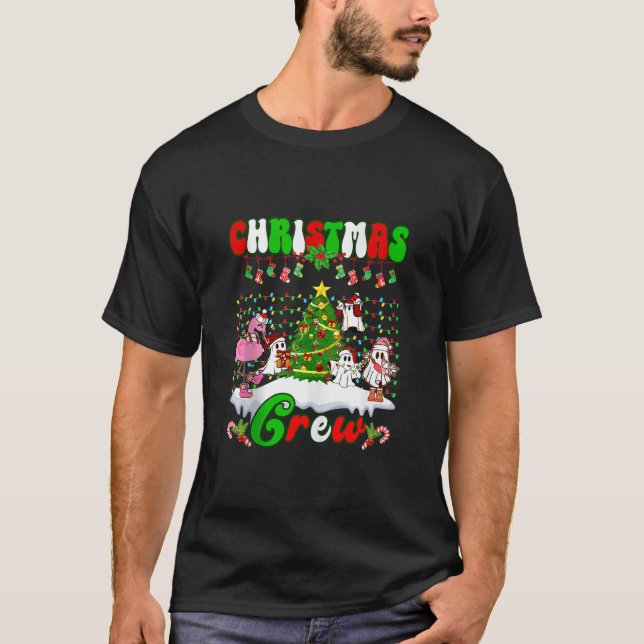 Camiseta Tripulação de Natal Engraçado Flamingo Ghost Pine  (Frente)