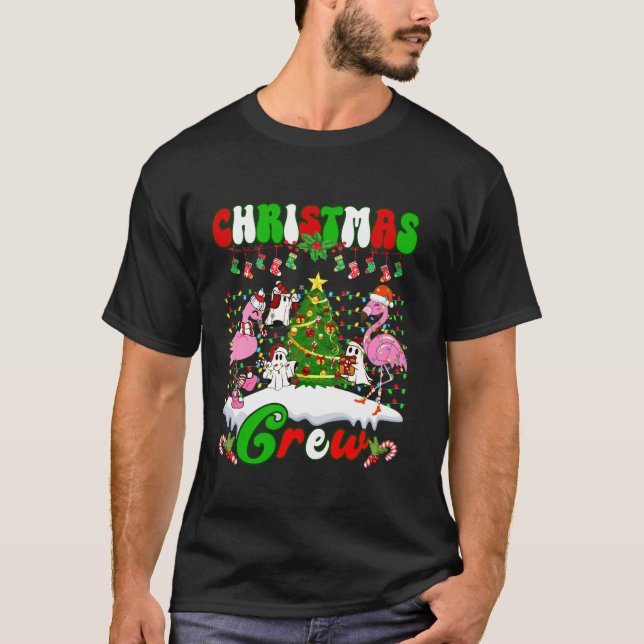 Camiseta Tripulação de Natal Flamingo Ghost Pine Tree Xmas (Frente)