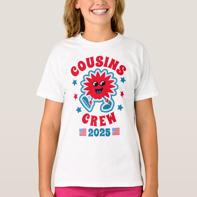 Camiseta Tripulação de primos vermelhos branco e azul 4 de  (Frente)