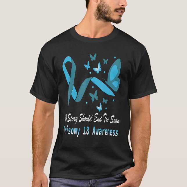 Camiseta Trisomy 18 Awareness Butterfly Support Light Blue  (Frente)