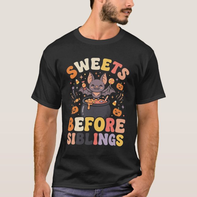 Camiseta Trocas de Doces de Halloween entre Irmãos (Frente)