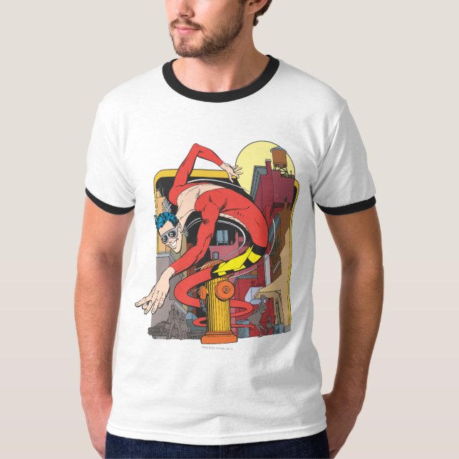 Camiseta Trocas de forma de homem plástico na cidade (Frente)