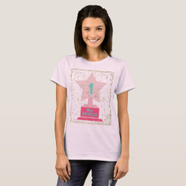 Camiseta Troféu de Teal Rosa Menina Moderna de Volta à Meni