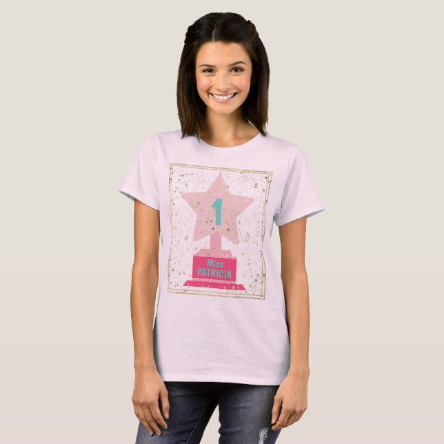 Camiseta Troféu de Teal Rosa Menina Moderna de Volta à Meni (Frente Completa)