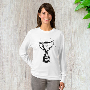 Camiseta Troféu Desenhado à Mão Retro Preto e Branco Prêmio