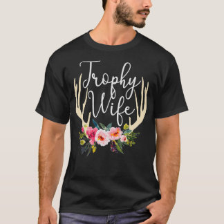 Camiseta Troféu Esposa Cute Deer Antlers Flores Caçadores