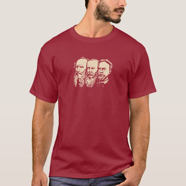 Camiseta Troika russa: Tolstoy, Dostoevsky, Chekhov (Frente)