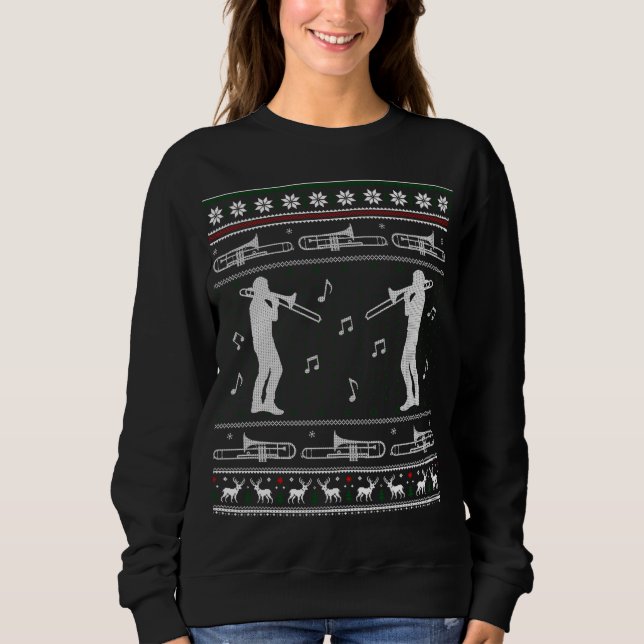 Camiseta Trombone Christmas Engraçado Banda Feia Sweater (Frente)