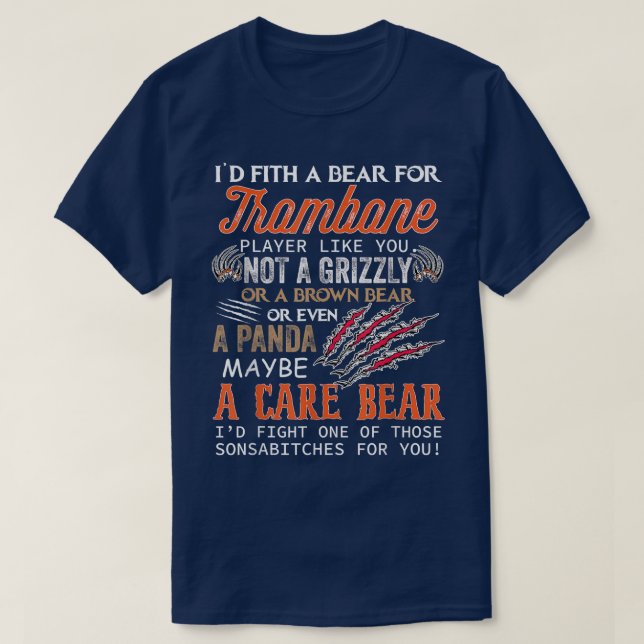 Camiseta Trombone Id Combatendo Um Urso Para Jogador De Tro (Frente do Design)