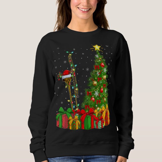 Camiseta Trombone Music Xmas Holiday Papais noeis Trombone  (Frente)