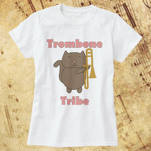 Camiseta Trombone Tribe Gato Marrom Fofo Engraçado Rosa
