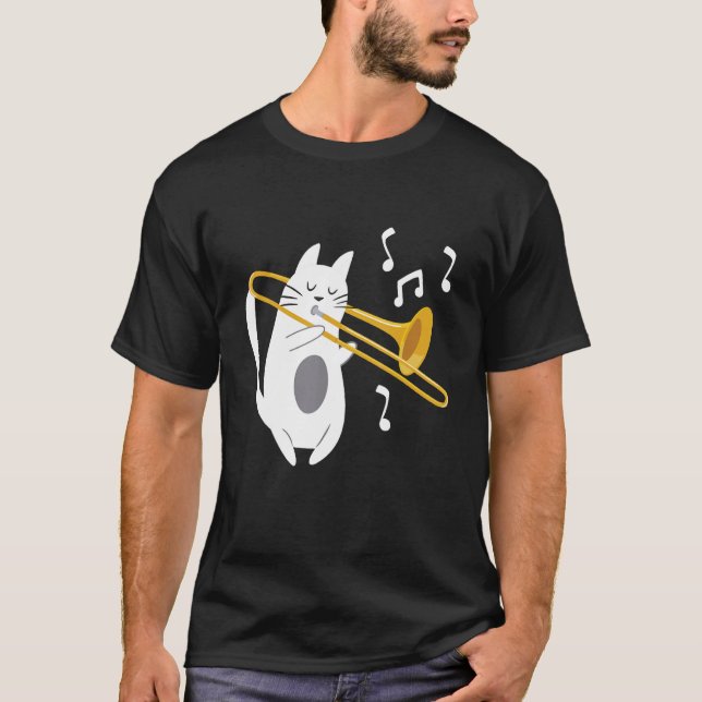 Camiseta Trombonista Cat - Trombone Player Music Lover (Frente)