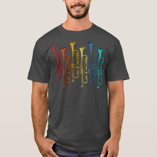 Camiseta Trompete Colorido Retro Jazz Musical Trumpeter
