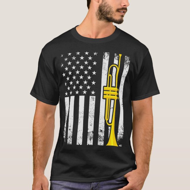 Camiseta Trompete de Bandeira de Presente Patriótico (Frente)