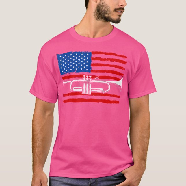 Camiseta Trompete Engraçado Usa Bandeira Marchando Banda Tu (Frente)
