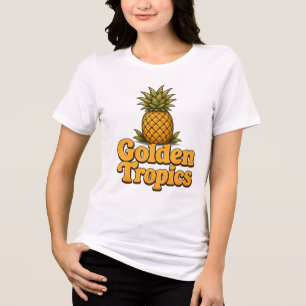 Camiseta Tropicais Dourados Gráfico de Abacaxi Retro