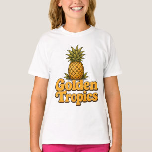 Camiseta Tropicais Dourados Gráfico de Abacaxi Retro
