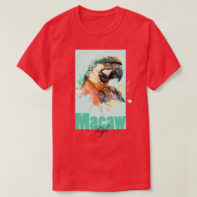 Camiseta Tropical Aquarell Macaw Parrot Life (Frente do Design)