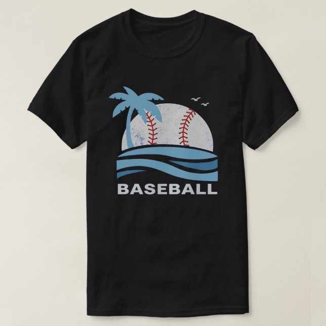 Camiseta Tropical Baseball Palm Tree Summer Vacation (Frente do Design)