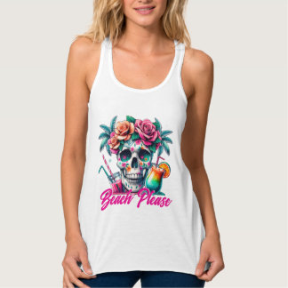 Camiseta Tropical Beach Please Skull Tamanho Plus