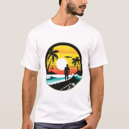 Camiseta Tropical Beach Sunset Silhouette Retro Art