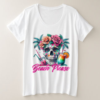Camiseta Tropical de Caveira Plus Size Beach Pleas