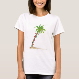 Camiseta Tropical de Cores Aquáticas de Palma de Feriado
