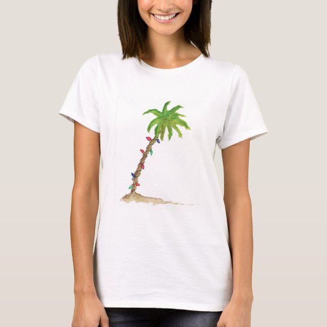 Camiseta Tropical de Cores Aquáticas de Palma de Feriado (Frente)