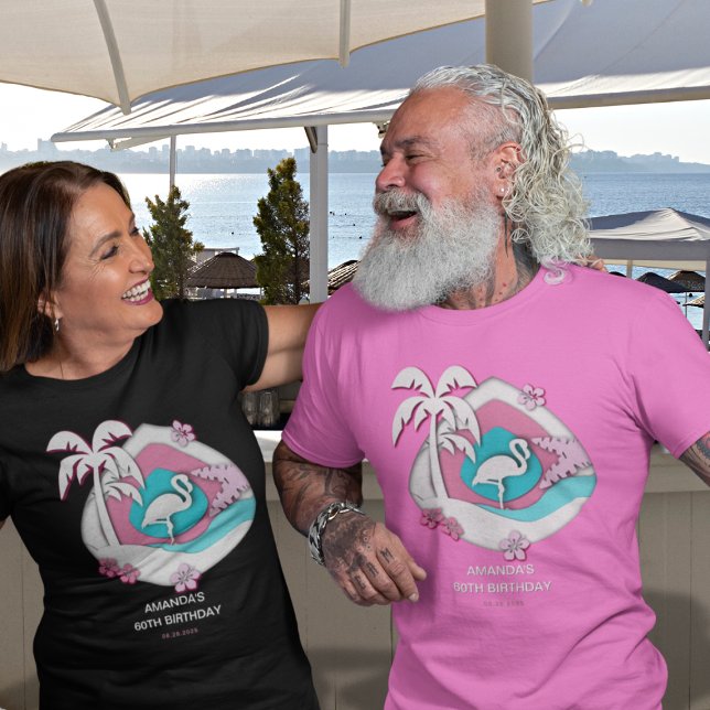 Camiseta Tropical Flamingo 60th Birthday Party (Criador carregado)