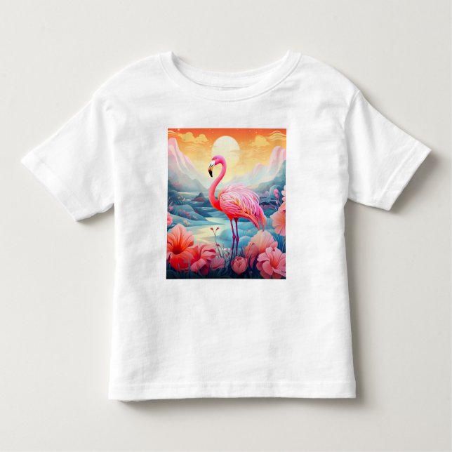 Camiseta Tropical Flamingo com Flores (Frente)
