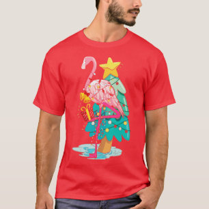 Camiseta Tropical Flamingo de Natal Luz Xmas Tree Hawai