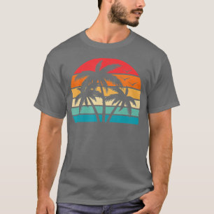 Camiseta Tropical Havaiana Retro Palm Tree Sunset Hawaii Be