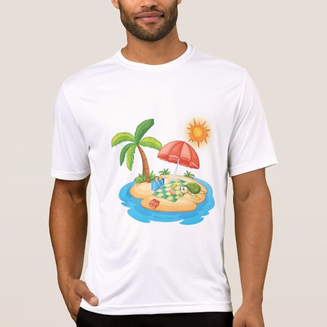Camiseta Tropical Island Beach Turtle Palm Tree Picnic (Frente)