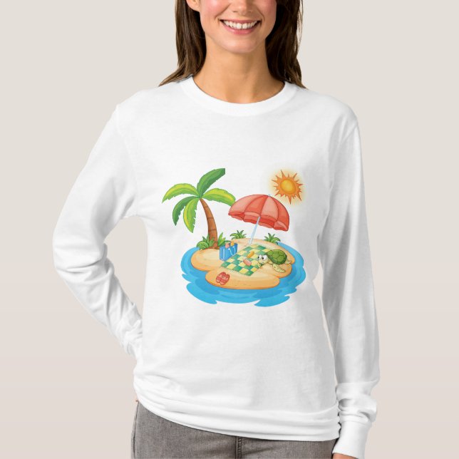 Camiseta Tropical Island Beach Turtle Palm Tree Picnic (Frente)
