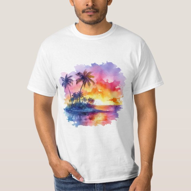 Camiseta Tropical island landscape at dusk (Frente)