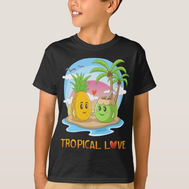 Camiseta Tropical Love Funny Tropical Island Happy Casal V (Frente)