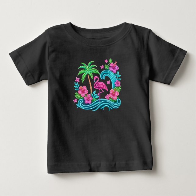 Camiseta Tropical Neon Flamingo (Frente)