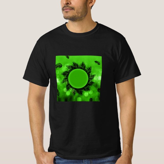 Camiseta Tropical Palm Leaves Green Circle Frame Botanica  (Frente)