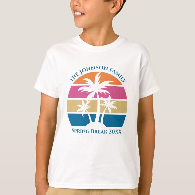 Camiseta Tropical Palm Tree Beach Trip Sunset Crianças Pers (Frente)