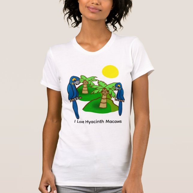 Camiseta Tropical Palm Tree Hyacinth Macaw Art Tee Shirt (Frente)