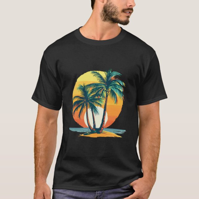 Camiseta Tropical Palm Trees with Vibrant Sunset (Frente)