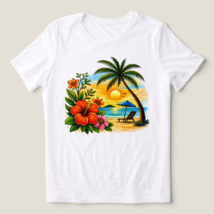 Camiseta Tropical Paradise Sunset Beach Feminina